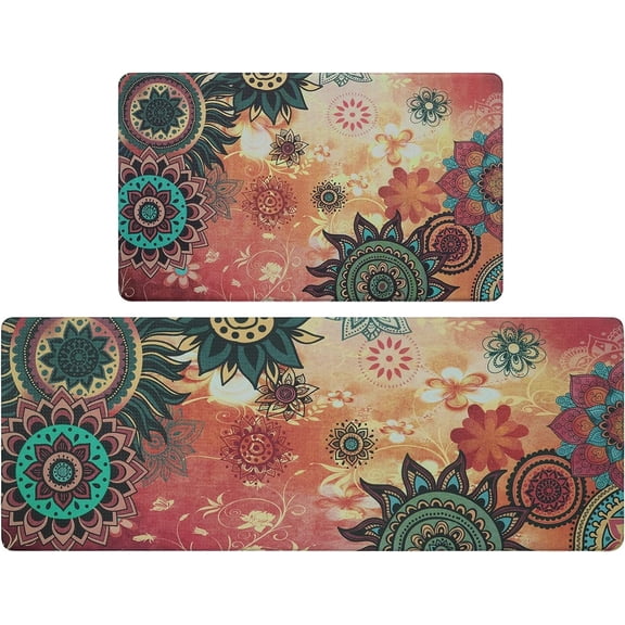 Farmhouse Kitchen Mats for Floor 2 Piece, Spring Watercolor Floral Kitchen Rugs Set, Cushioned Anti Fatigue Mats for Kitchen Floor Mat, Kitchen Rug and Mats Non Skid Waterproof