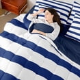 thumbnail image 7 of Manfei Geometric Stripes Bedding Sets Twin Size, Navy White Bed in a Bag Twin size, Teenager Boys Girls Reversible Comforter Sets with Sheets, Microfiber Room Decorative, 7pcs, 7 of 7