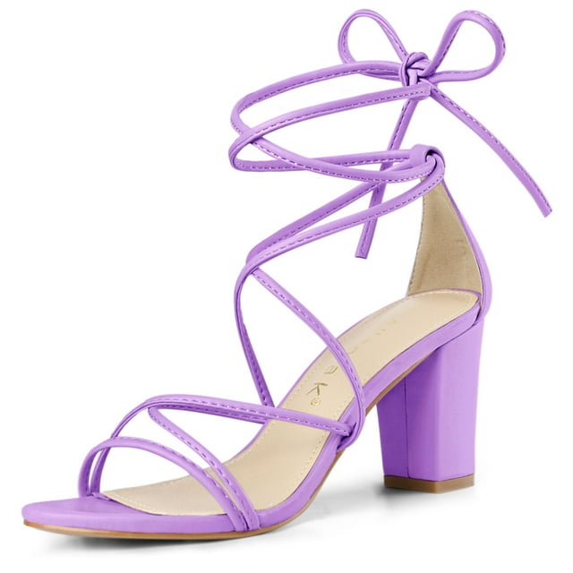 BLISSFUL STEP Women's Open Toe Strappy Lace Up Block Heel Sandals