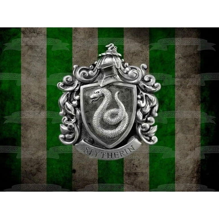Harry Potter Slytherin Crest Green Striped Background Edible Cake