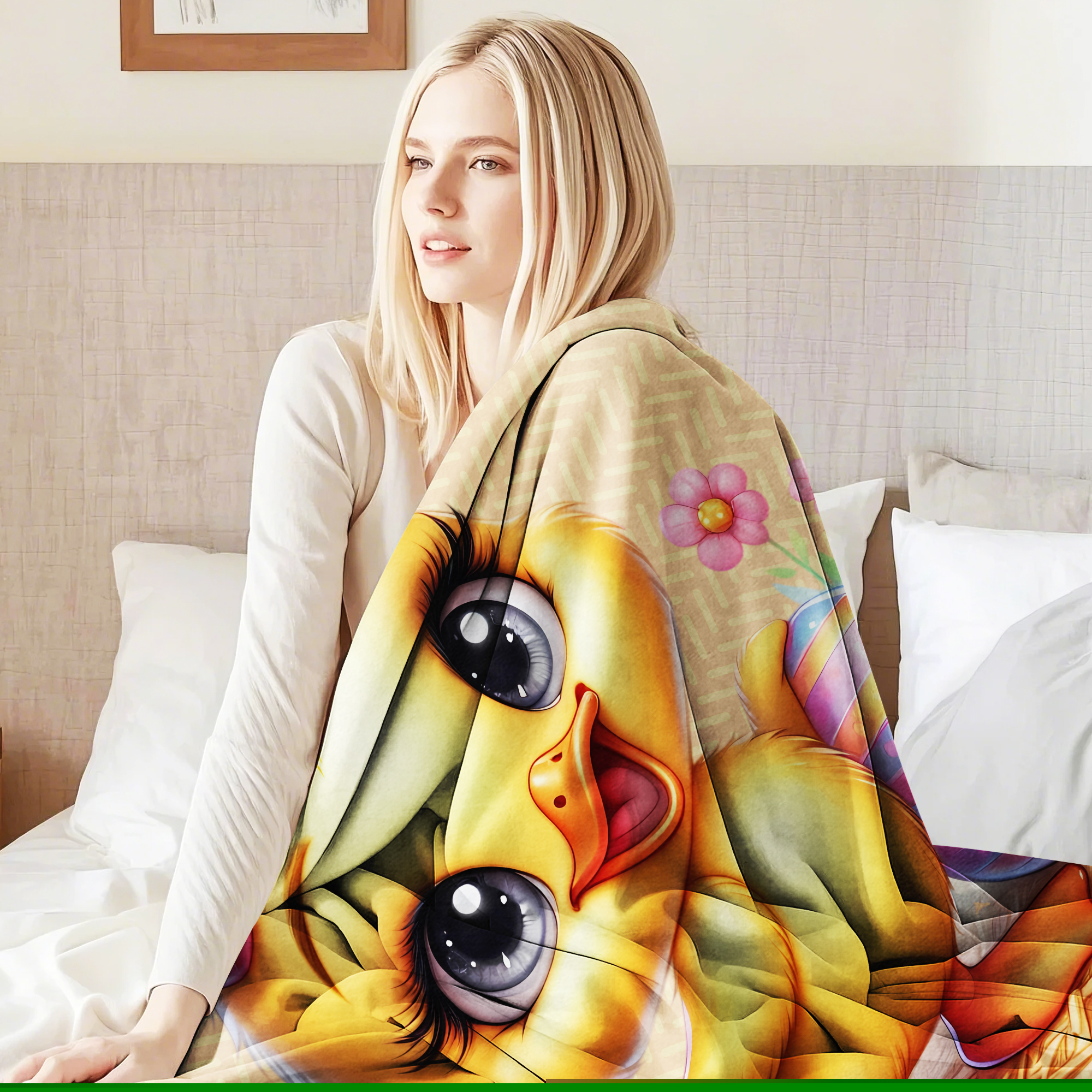 Easter Throw Blanket, Cute Duck Ester Eggs Warm Fleece Flannel Bed Blanket, Lightweight Easter Blanket for Sofa Bed Couch 40"x50"