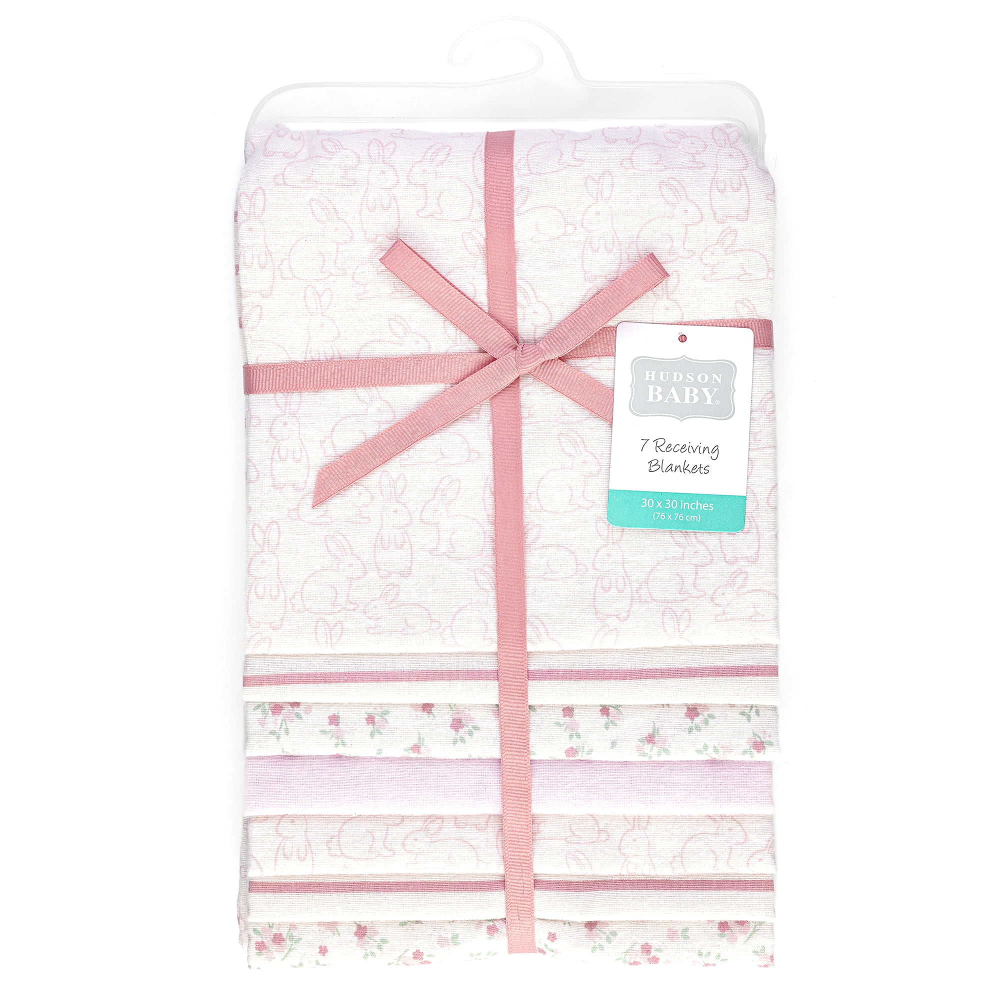 Hudson Baby Girl Cotton Polyester Flannel Receiving Blankets Bundle 7-Pack, Wispy Wild Flower Bunny, One Size