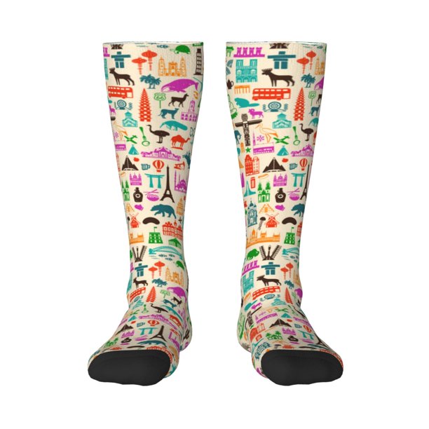 Fotbe Travel Calcetas Divertidas Estampadas para Hombre y Mujer, Calcetas de Algodón hasta la Rodilla para Caminar, Correr, Enfermería y Embarazo