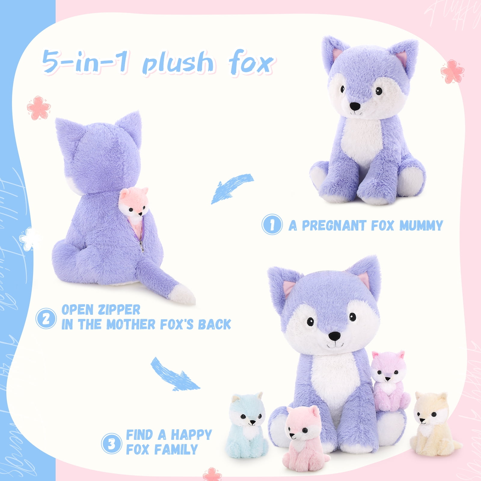 MaoGoLan 19" Fox Stuffed Animals Plush Toys Fox Mommy & Babies Set Plush Toy