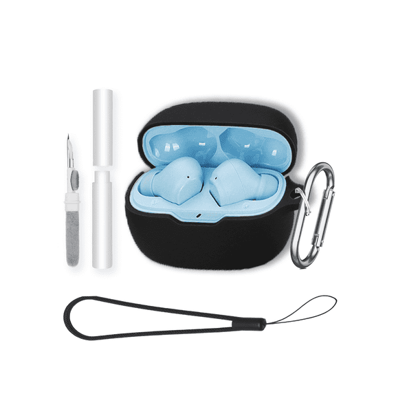 Soft Silicone Protective Case for JBL Vibe Beam /Vibe Beam 2/ Vibe 200TWS Earbuds,Shockproof & Anti-Scratch Cover with Keychain,Lanyard & Cleaning Kit,Anti-Lost & Dustproof Protector-Black