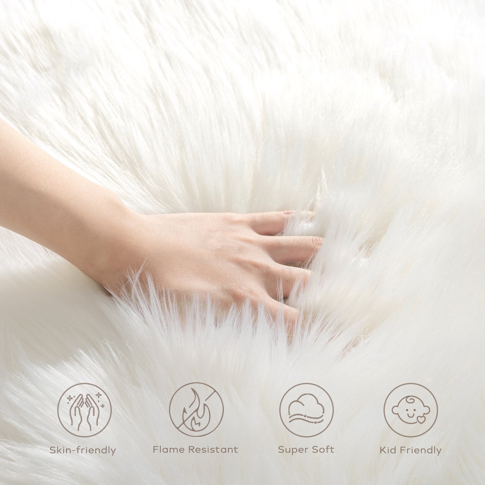 Phantoscope Faux Fur Area Rug, Fluffy White Shag Carpet, Ultra Soft Machine Washable Indoor Area Rug, 3' x 5', for Living Room, Bedroom, Nursery & Kids Room