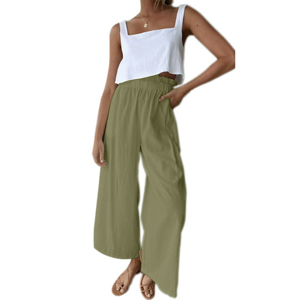 JYYYBF Women High Waist Casual Wide Leg Long Palazzo Pants Stretchy Trousers  with Pockets Grass Green S - Walmart.com