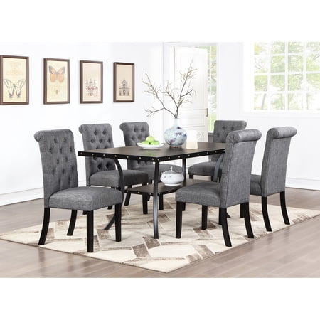 Rectangular Rubberwood Dining Table | Classic Set for Family Dining with 6 Upholstered Chairs