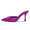 thumbnail image 4 of FSJ Women Pointed Closed Toe Slip on Mules Strappy Bowknot Spool High Heels Dressy Daily Wear Backless Shoes Size 8 Fuchsia, 4 of 5