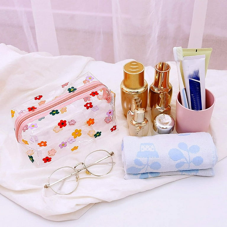 Clear Cosmetic Bag Cute Cartoon Flower Cosmetic Bag Waterproof Transparent Makeup Bag Portable Storage Bag Travel Toiletry Organizer Pouch for Women Girls Walmart