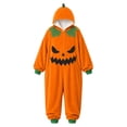 thumbnail image 5 of BOOMNY Halloween Toddler Girls Flannel Romper Hallowmas Pumpkin Face Graphic Long Sleeve Hooded Jumpsuits for Kids Soft Warm One Piece Fuzzy Jumpsuit, 5 of 6