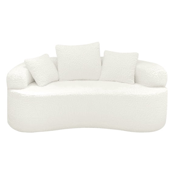64.9" Curved double sofa, modern luxury plush chenille cloud floor sofa, extra deep seat, comes with 3 cushions, suitable for small spaces, no assembly required (White)