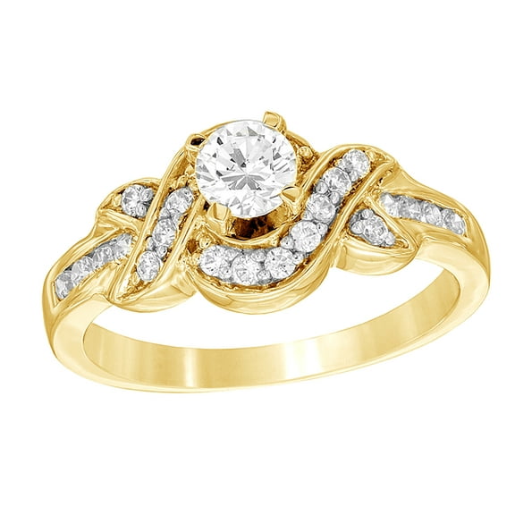 White Natural Diamond Twist Engagement Ring in 10k Yellow Gold