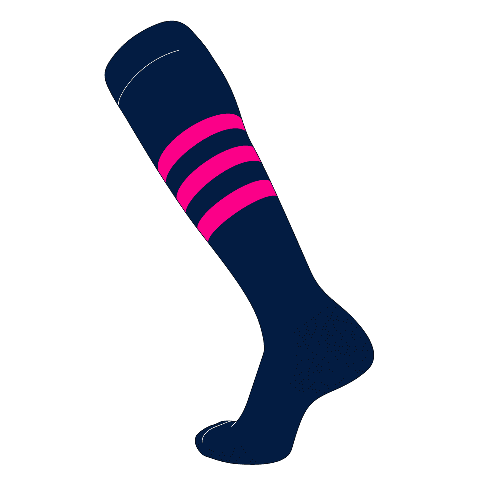 TCK Elite Baseball Football Knee High Striped Socks (B) Navy, Hot Pink
