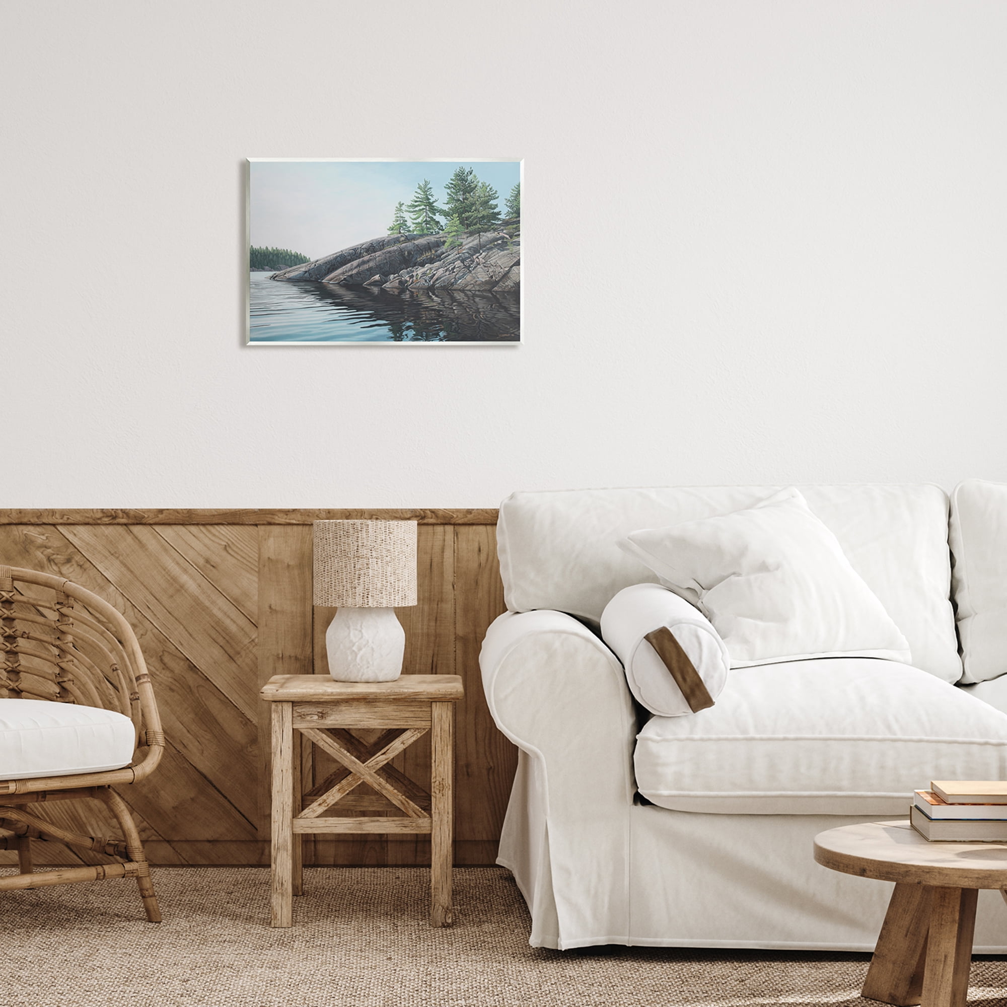 Stupell Industries Rocky Lake Scenery Nature Painting Unframed Art Print Wall Art, 19 x 13