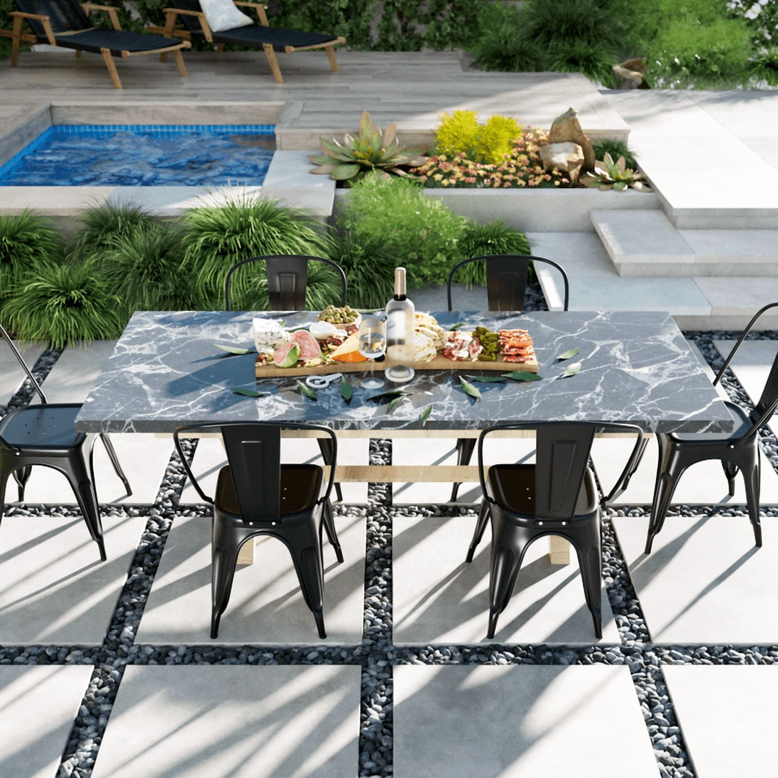 Furmax Set of 4 Metal Dining Chairs Stackable Indoor Industrial Vintage Chairs,Black