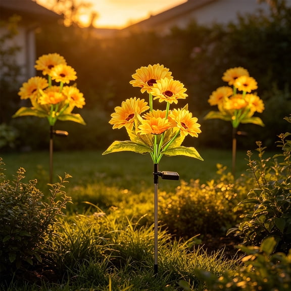 SMKE Solar Lights Outdoor,6-Head Sunflower Garden Lights Stake,Waterproof Led Flowers Light,Decorative Spring Fall Decor Stake,Real Looking Flowers Landscape,Flowers For Pathway Patio Yard Party