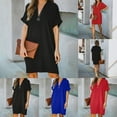 thumbnail image 4 of AMERTEER Robe de Bureau Décontractée pour Femmes, Col en V, Manches Courtes, Couleur Unie, Longueur Genou, 4 of 14