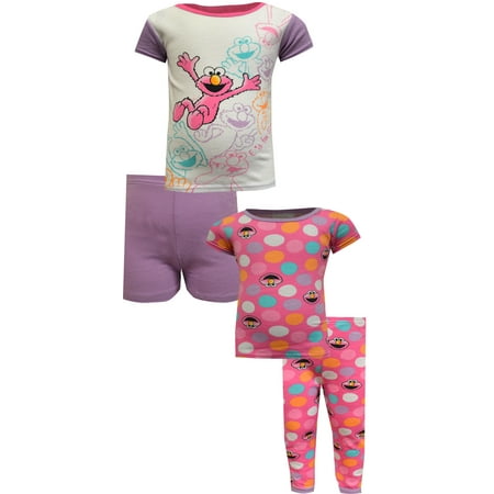 

AME Sleepwear Girls Sesame Street E is for Elmo 4 Piece Cotton Toddler Pajamas (3T)