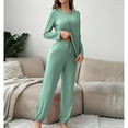 thumbnail image 5 of SWSMCLT Women's Long Sleeve Pajamas Set Pj Sleepwear Fall Elastic Waist Lounge Set Winter Pajama Set Crew Neck Loose High Waisted Closed Bottoms Drawstring Pants Green Small, 5 of 5