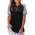 thumbnail image 3 of Women's Summer Long/Short Sleeve Shirts Crew Neck Tees Striped Color Block Blouse Tops, 3 of 6