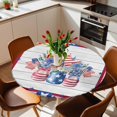 thumbnail image 3 of 4th of July Fitted Tablecloth with Elastic Edged, Round Table Cloth for Dining Table, Red Blue Patriotic Flowers Star Stripes Wooden Waterproof Oil Proof Table Cover for Indoor Outdoor 55"-60", 3 of 8
