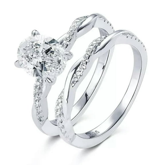 K-KED 2ct Oval Cut Moissanite Bridal Rings Set for Women 925 Sterling Silver