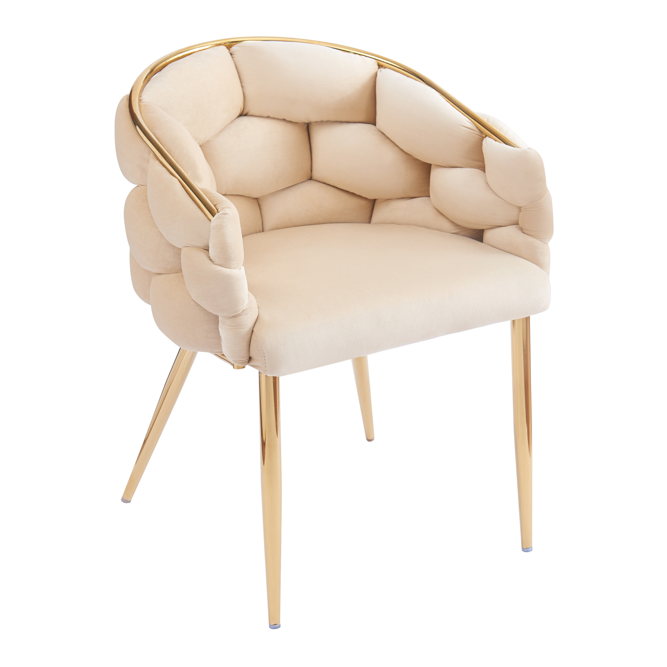 Elegant Velvet Accent Armchair with Gold Legs & Full Back Support, Beige