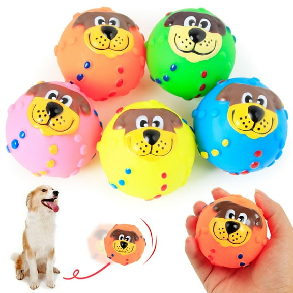jiaroswwei Cute Pet Puppy Dog Face Ball Molar Throwing Training Soft Squeak Sound Play Toy