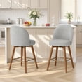 thumbnail image 2 of Hawsaiy Modern Swivel Bar Stools Set of 2, 26" Counter Height Bar Stools with Back, Upholstered Chenille Bar Chairs, Solid Wood Legs Kitchen Island Stools with Footrest, Gray, 2 of 12