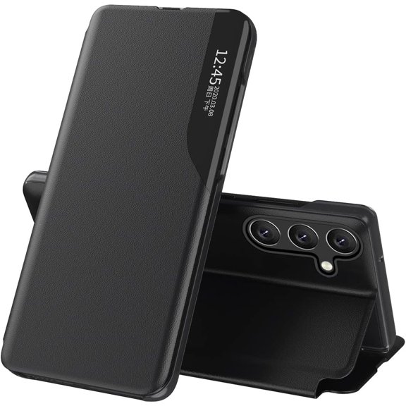 Case for Samsung Galaxy A35 5G, Galaxy A35 5G Case Clear View Leather with Kickstand Magnetic Flip Phone Case Women Men Shockproof Protective Cover for Samsung Galaxy A35 5G,Windows Black