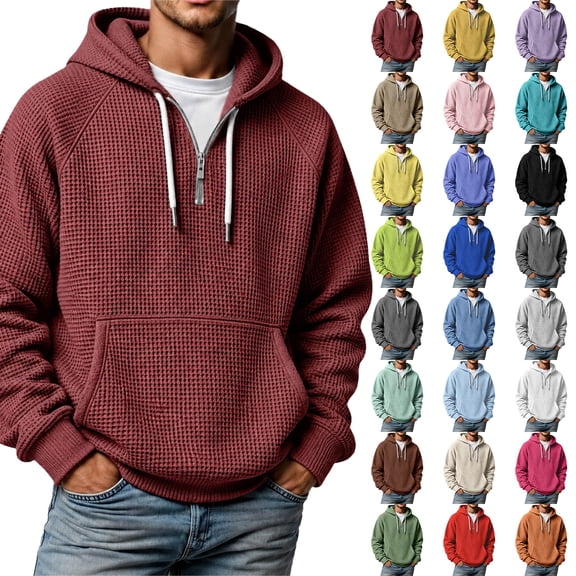 IWRICH Men's Hoodies Pullover Quarter Zip Casual Long Sleeve Drawstring Waffle Knit Hooded Sweatshirt with Pocket Yellow2 XS