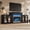 #B TV Stand + colorful fireplace, variant on HUJAUU 31.5"W 3-Drawer Nightstand Set of 2, Modern Wood Bedside Table for Bedroom with Gold Handles, End Table with Spacious Stoarge Drawer, Black