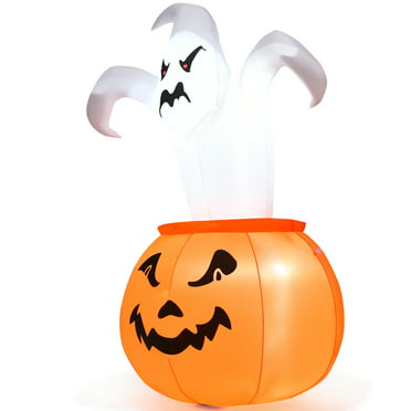 HomCom Pumpkin Reaper Light Up Halloween Yard Inflatable, with LED ...