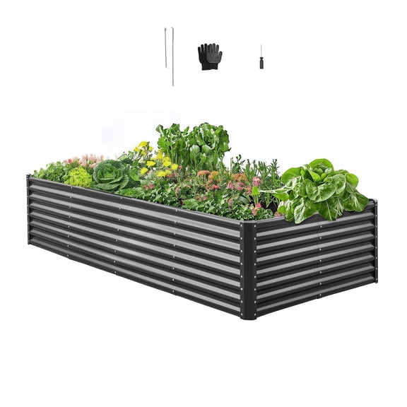 VEVOR Metal Raised Garden Bed, 8 x 4 x 2 ft Outdoor Galvanized Planter Garden Box, Open Bottom Design, Large Planter Raised Bed for Growing Vegetables, Flowers, Herbs, and Succulents, Dark Gray