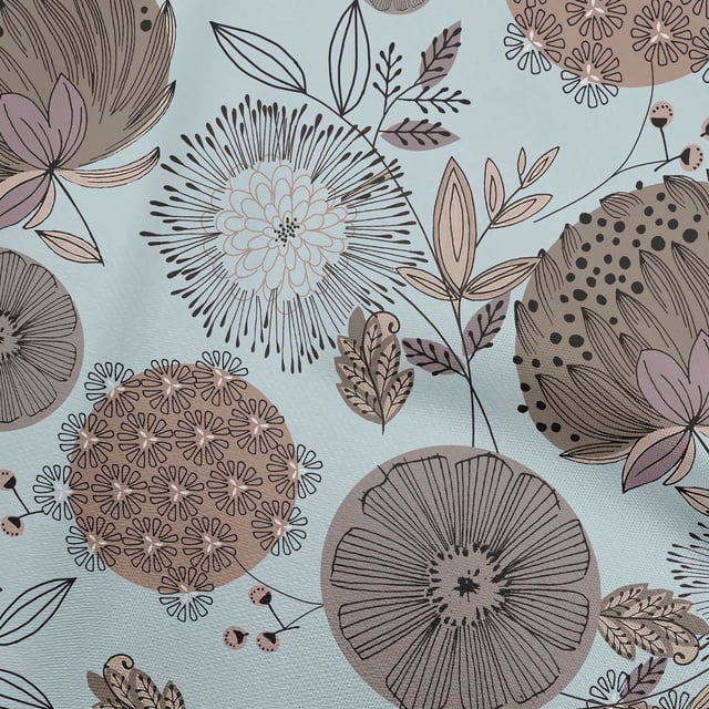 oneOone Rayon Light Blue Fabric Asian Floral Craft Projects Decor Fabric Printed By The Yard 56 Inch Wide