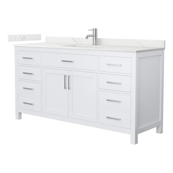 Beckett 66" White Single Vanity & Giotto Quartz Top (1-Hole) & Nickel Trim