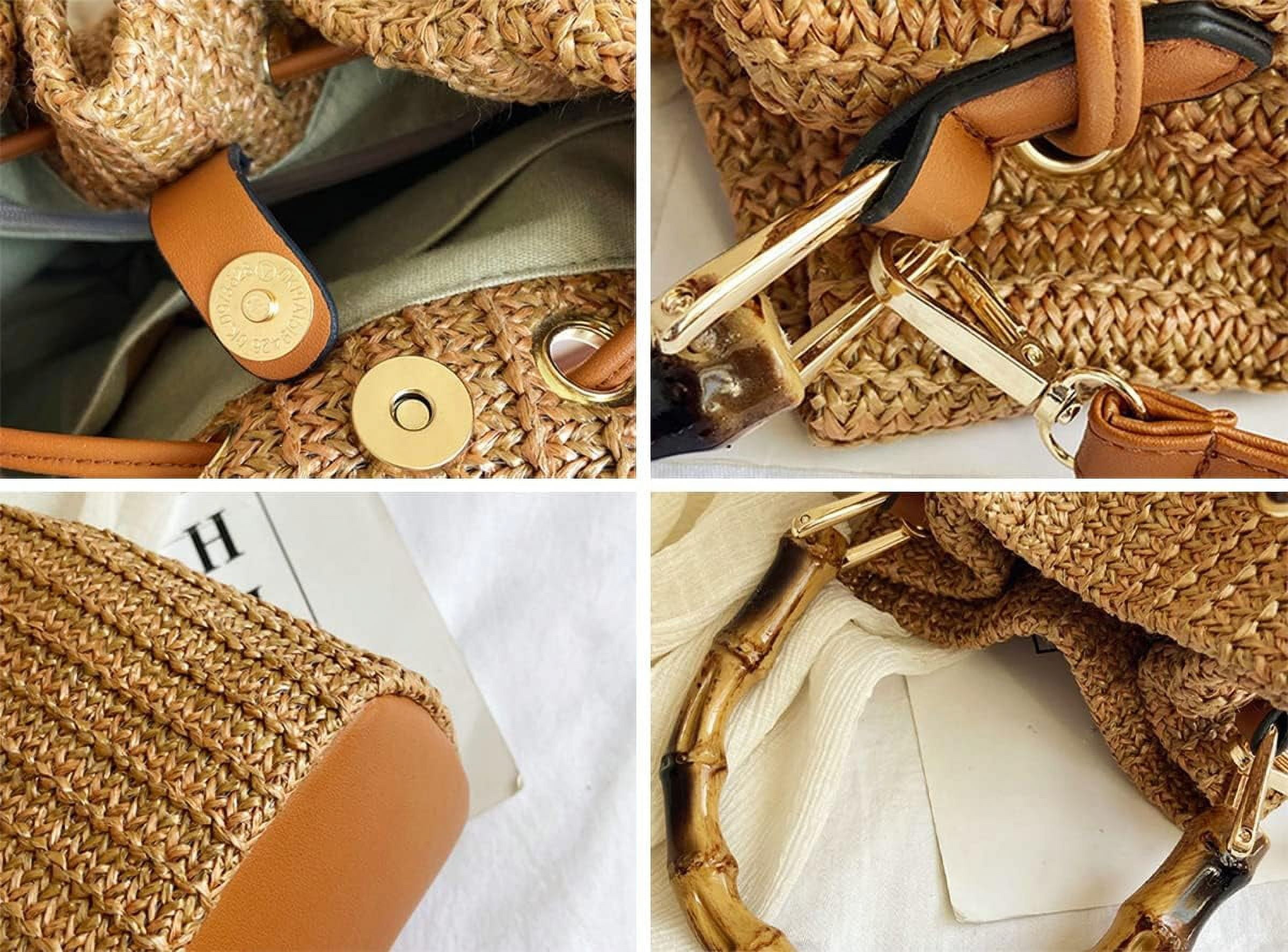 Kukuzhu Straw Hobo Bag for Women Woven Shoulder Crossbody Bag Bucket Handbag Totes Summer Purse Bamboo Handle