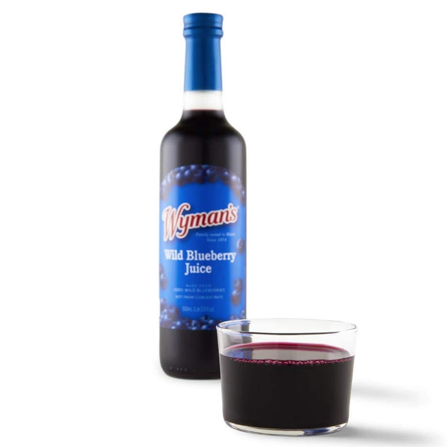 Wyman's Wild Blueberry Juice, 100% Juice, Glass Bottle, 500mL, 3 Pack