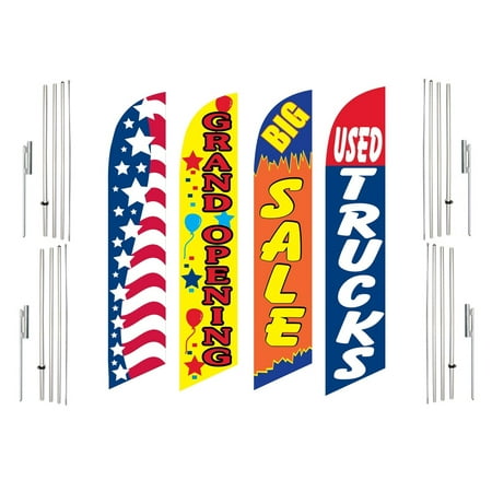 4 Swooper Flags With 4 Pole Kits Patriotic Grand Opening Big Sale Used Trucks
