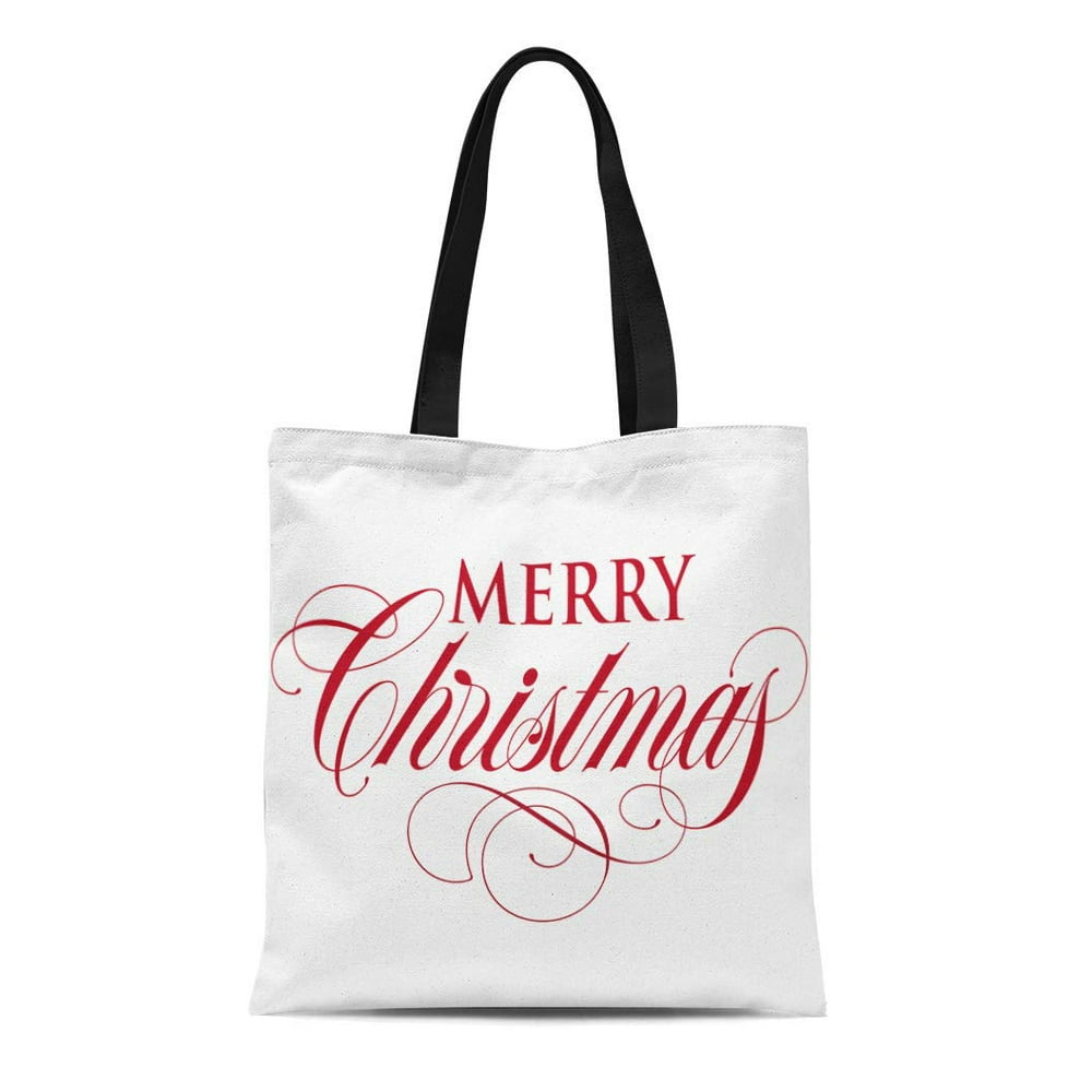 ASHLEIGH Canvas Tote Bag Red Script Elegant Holiday Lettering Series