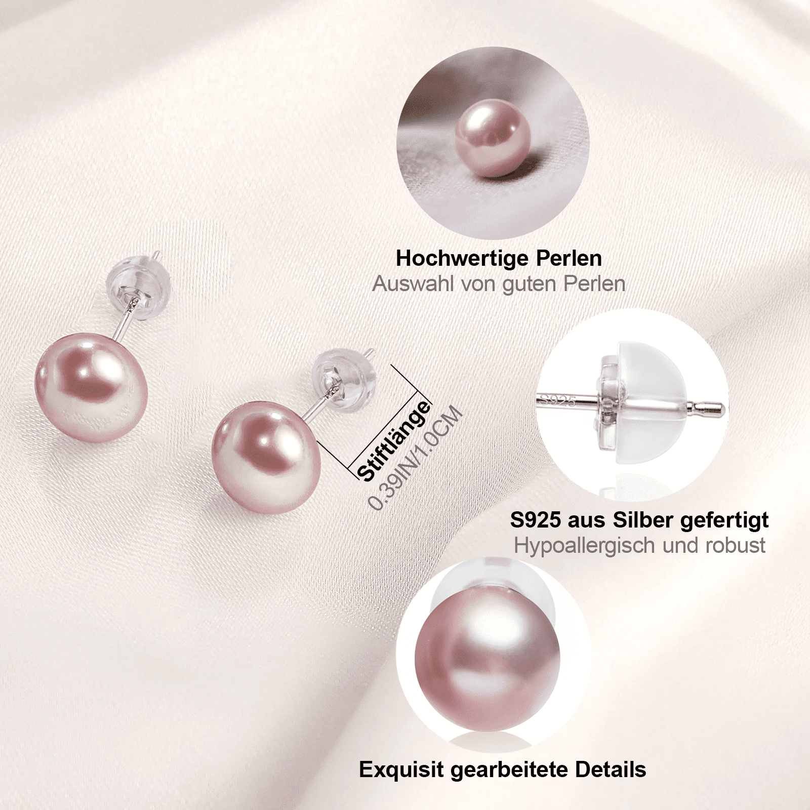 Bamiki 9-10mm Purple Pearl Stud Earrings for Women, Freshwater Cultured Pearls, Hypoallergenic 925 Sterling Silver, Perfect Gift