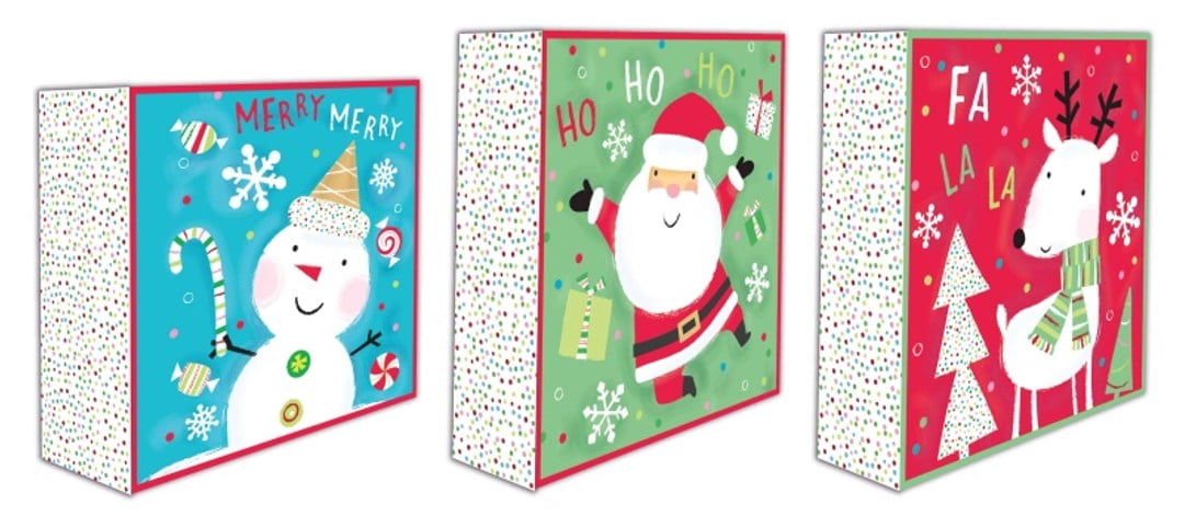 Holiday Time 3PK Square Snowman Glitter1 Folding Gift Box