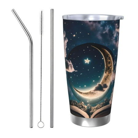 

Bingfone Artistic Starry Sky Moon Book for 20 Oz Stainless Steel Travel Mug Double Wall Water Coffee Cup for Home Office Outdoor Works Great for Ice Drinks and Hot Beverage-Straw Three-piece Set