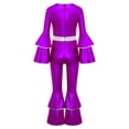 thumbnail image 4 of SiiRoh Girls 70s 80s Disco Hippie Outfit Metallic Bell-Bottom Jumpsuit Singer Dance Party Dress Up Purple 8, 4 of 6