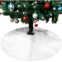 LQQBOX 30.71 Inch Christmas Tree Plush Skirt Faux Fur Christmas Tree Skirt White Plush Skirt for Holiday Tree Ornaments Decoration Merry Christmas