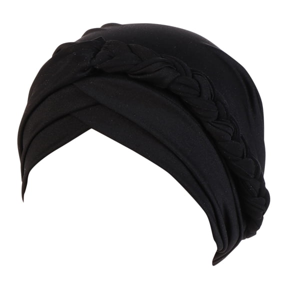 Women Turban Pre-Tied Bonnet Braid Turban African Head Wrap for Women Small Solid Color Soft Knotted Night Sleep Beanie Bonnet Chemo Hat Cover,Black
