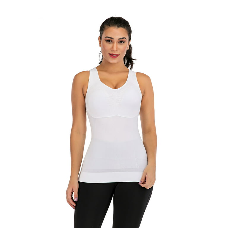 ALigoa Seamless Slimming Body Shaper Top Compression Vest with Removable  Built in Bra, White, XL 
