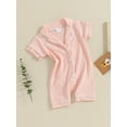 thumbnail image 3 of xiaxaixu Baby Boys Girls Jumpsuits Short Sleeve Lapel Collar Button Down Textured Rompers Newborn Pajamas, 3 of 8