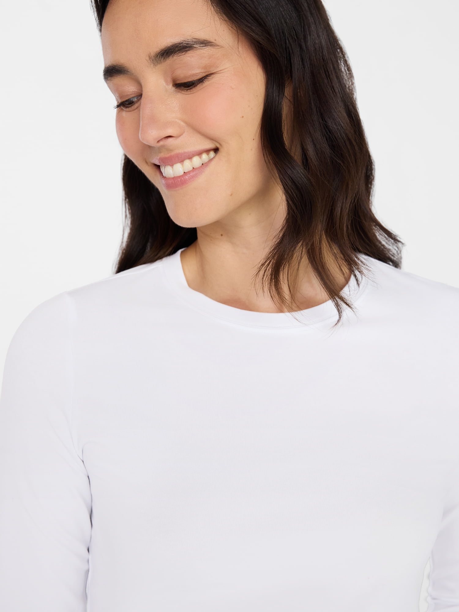 Time and Tru Women's Slim Crewneck Tee with Long Sleeves, Sizes XS-XXXL